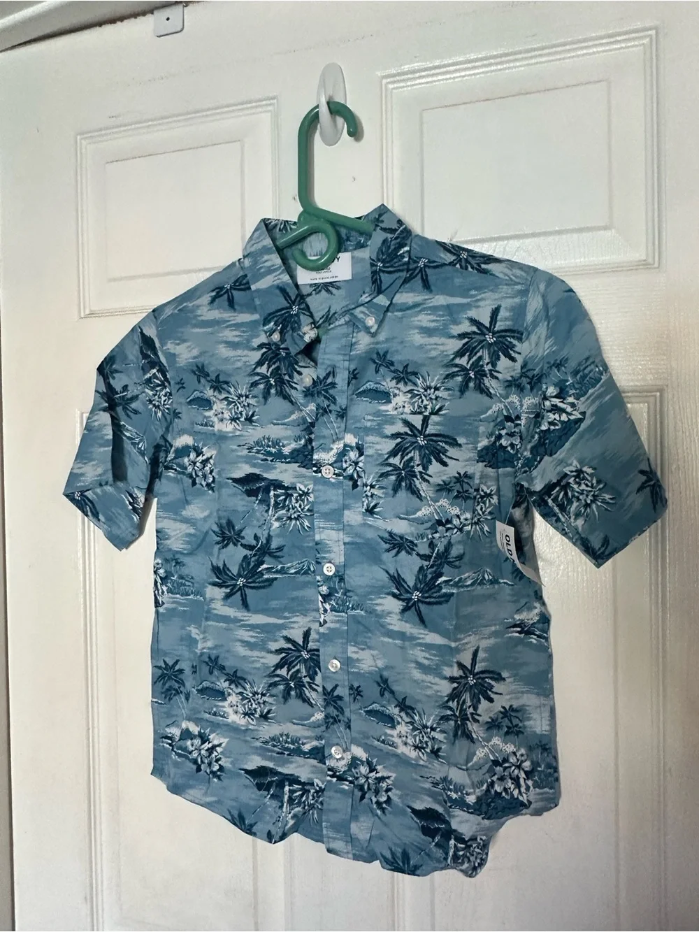 Old Navy Casual Blue Tropical Print Short-Sleeve Shirt - Boys L